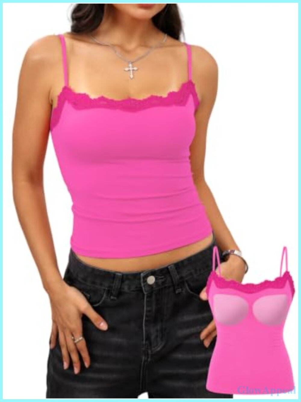 Padded Lace Crop Tank Top Double Lined Seamless Cami